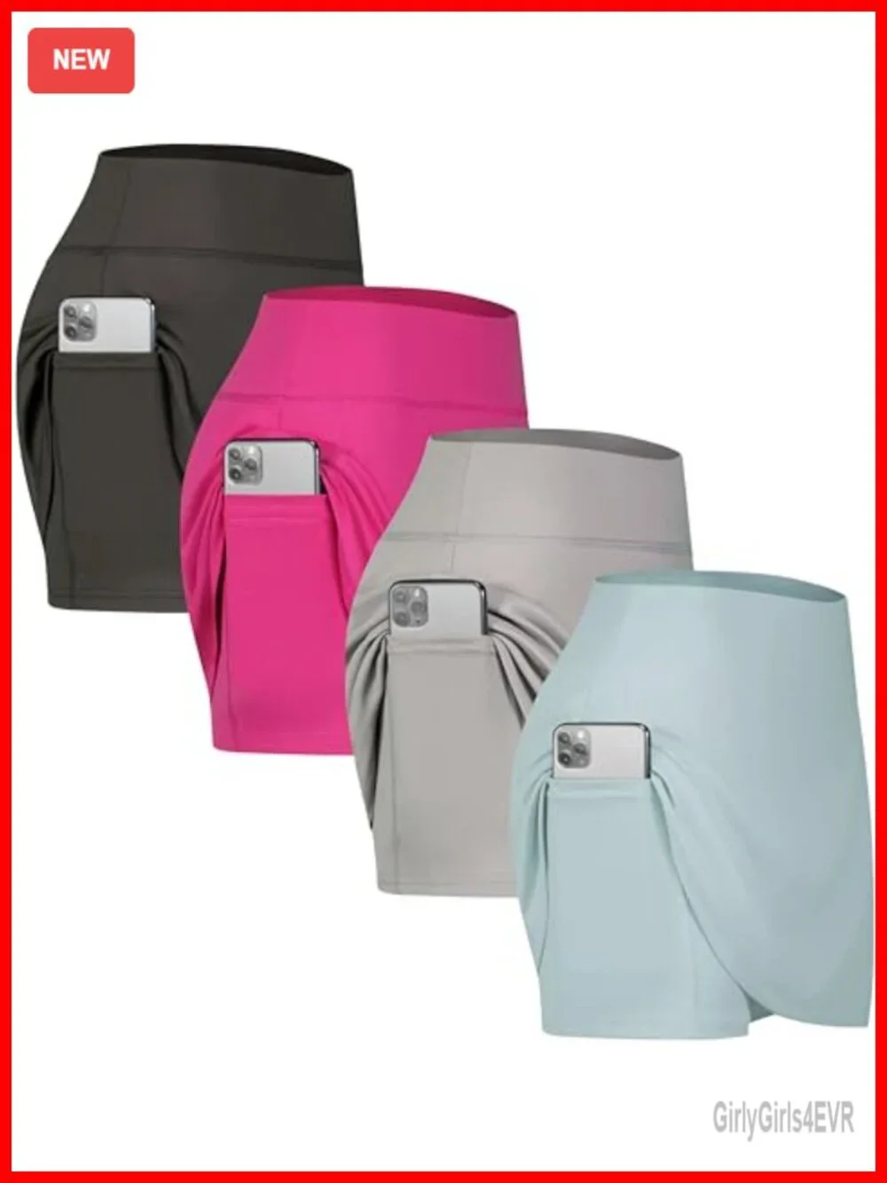 4 Pack Women's Active Skort with Pockets, Built-In Shorts, Pleated Front,